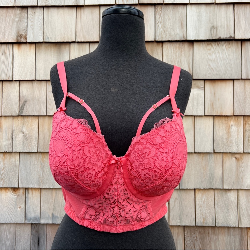 Cacique Seriously Sexy Lightly Lined Balconette Bra in Strappy Pink Lace, 40D